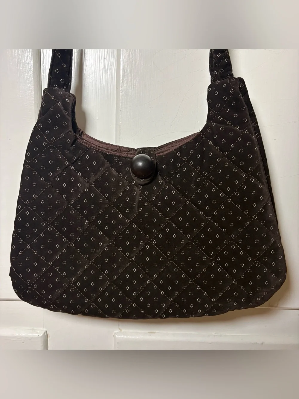 Vintage 90s Brown Quilted Velvet Shoulder Bag Purse